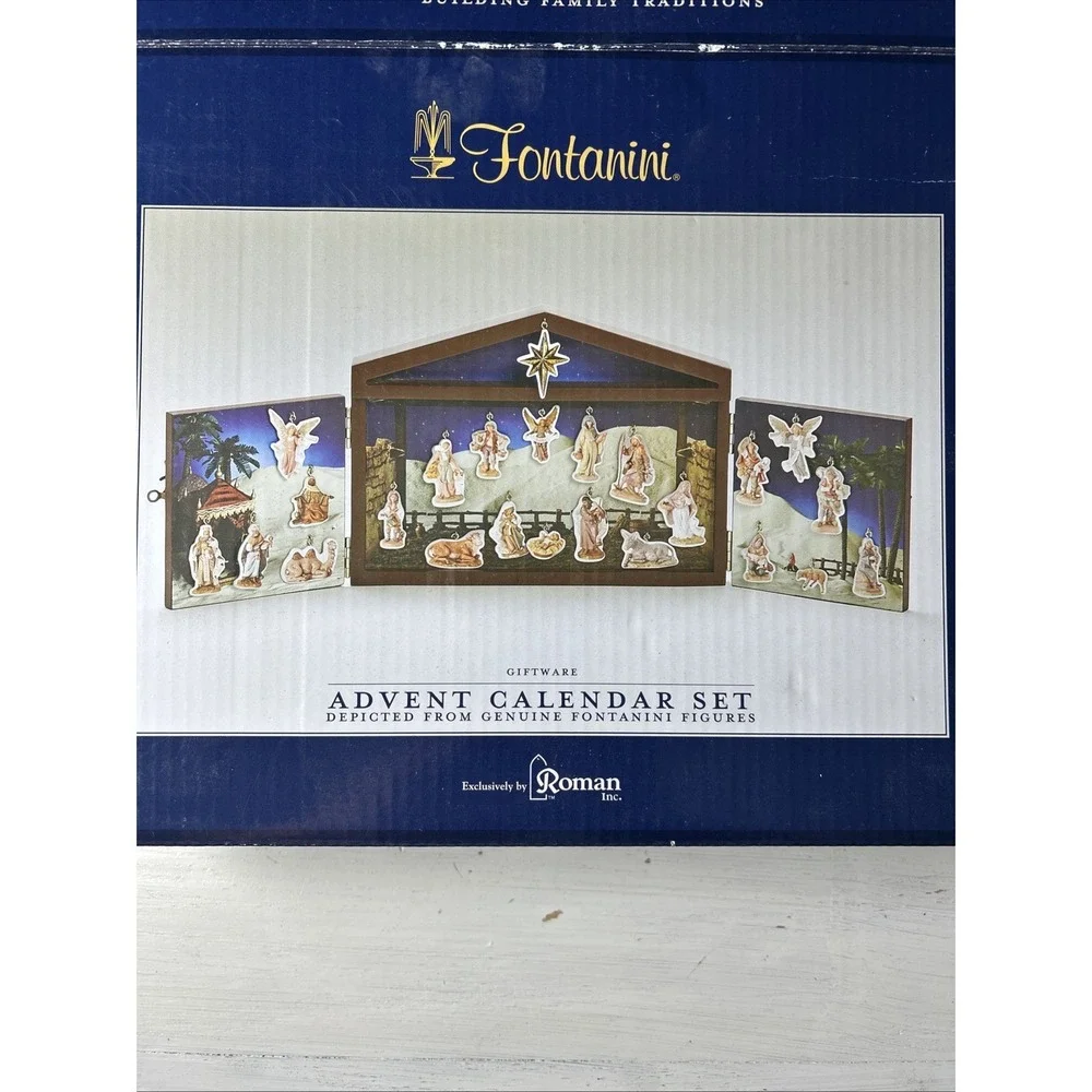 Fontanini Advent Calendar Nativity Set Wooden Stable Ornaments Complete 1266